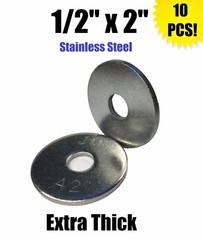 (QTY 10) 1/2″ x 2″ OD Stainless Steel Extra Thick Fender Washer