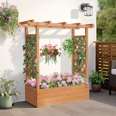 LEADZM Fir With Arched Lattice Raised Garden Bed Wooden Planting Frame Teak