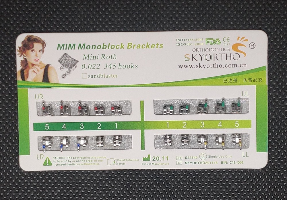 10 Sets Dental Metal Bracket MIM Monoblock Mini Roth 022 345 hooks Mesh Base