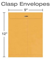 9 x 12 Inches Clasp Envelope with Deep Gummed Flaps 28LB Brown Kraft, See Option