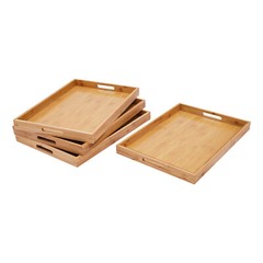 Bamboo Serving Trays 4pcs Modern Kitchen Trays For Hold Fruits Cakes Drinks