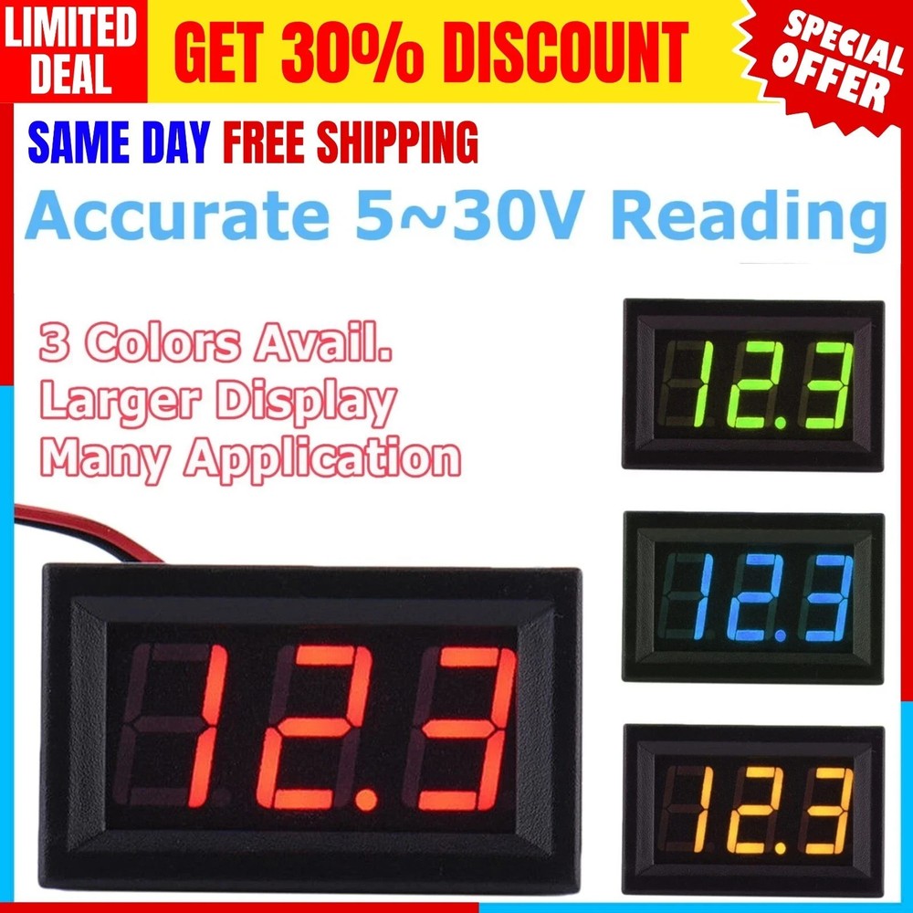 LED 12V ~ 24V Digital Display Voltmeter Car Motorcycle Voltage Gauge Panel Meter
