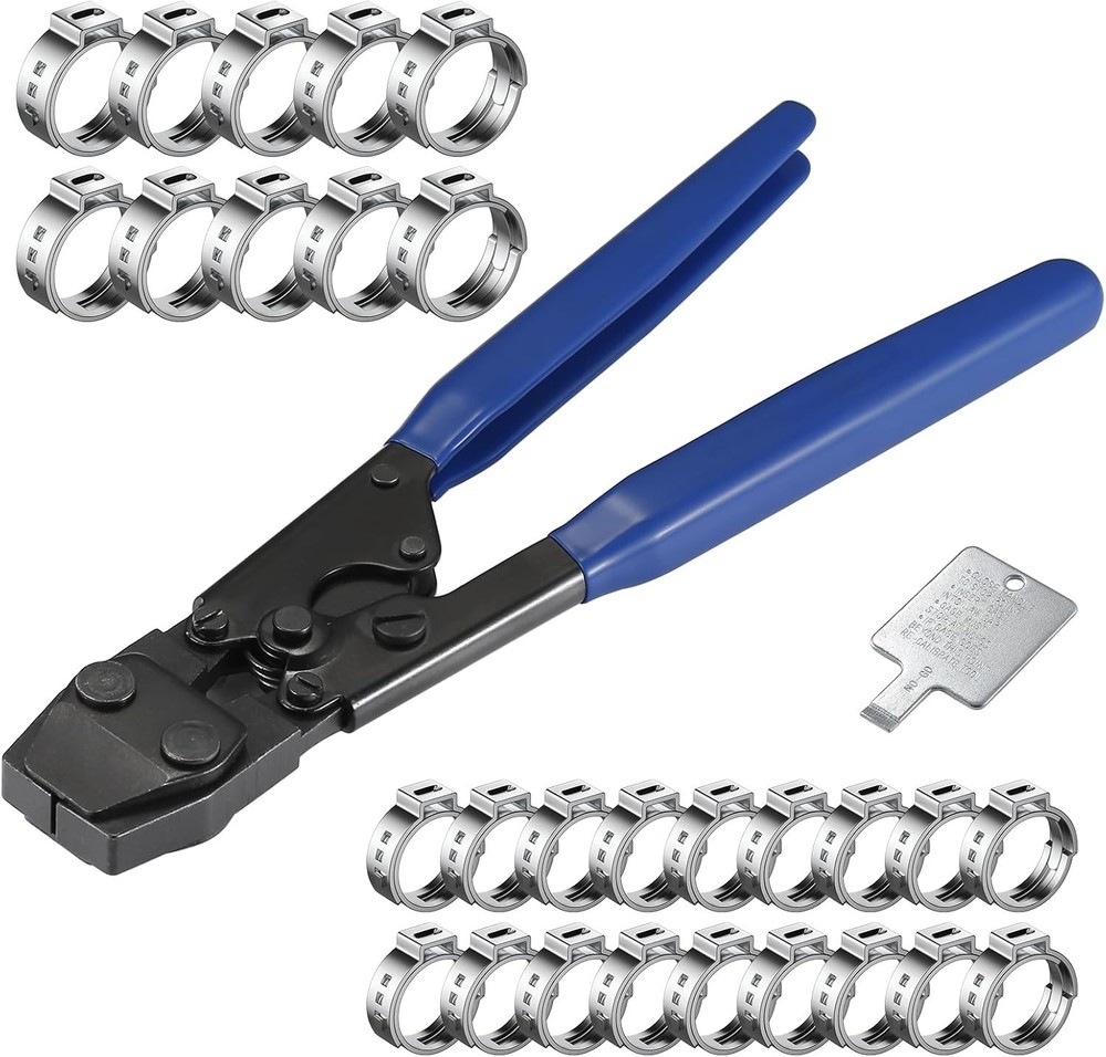 PEX Cinch Clamp Tool Kit w/ Stainless Steel Clamp Rings 20 -1/2″ & 10 – 3/4″)
