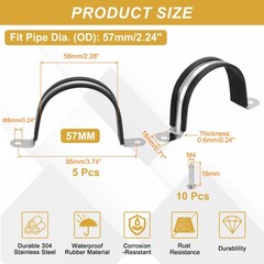 5pcs 57mm (2-1/4″) cable clamp with rubber coating, for black pipes