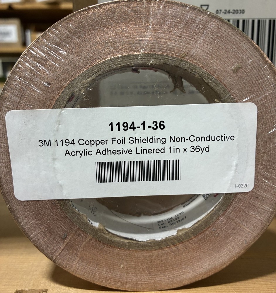 3M 1194 Copper Foil Shielding Tape, 1″ x 36 yd, Nonconductive Acrylic, 1 Roll