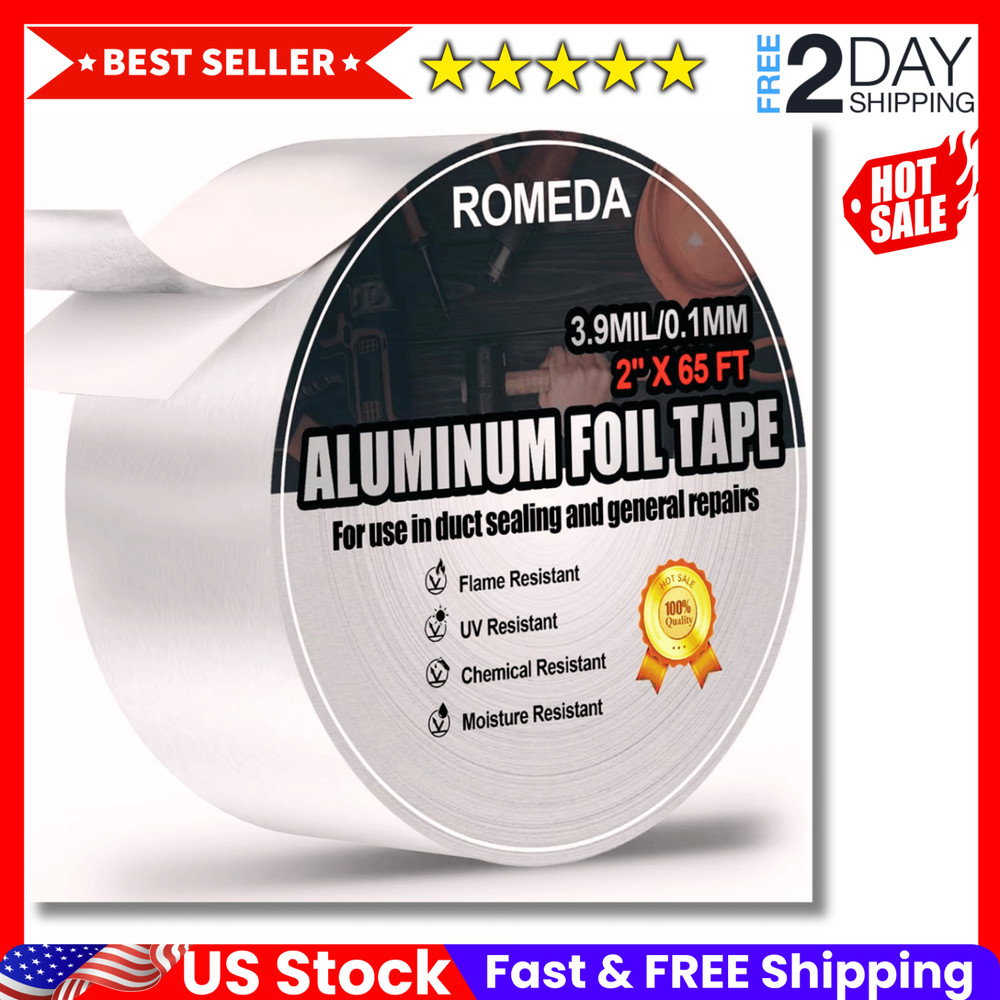 Aluminum Foil Tape 2″ x 65ft | 3.9 Mil High-Temp HVAC Tape for Ductwork & Vents*