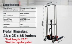 PHTools Manual Forklift Stacker, 880 lbs Capacity, 59” Lift Height