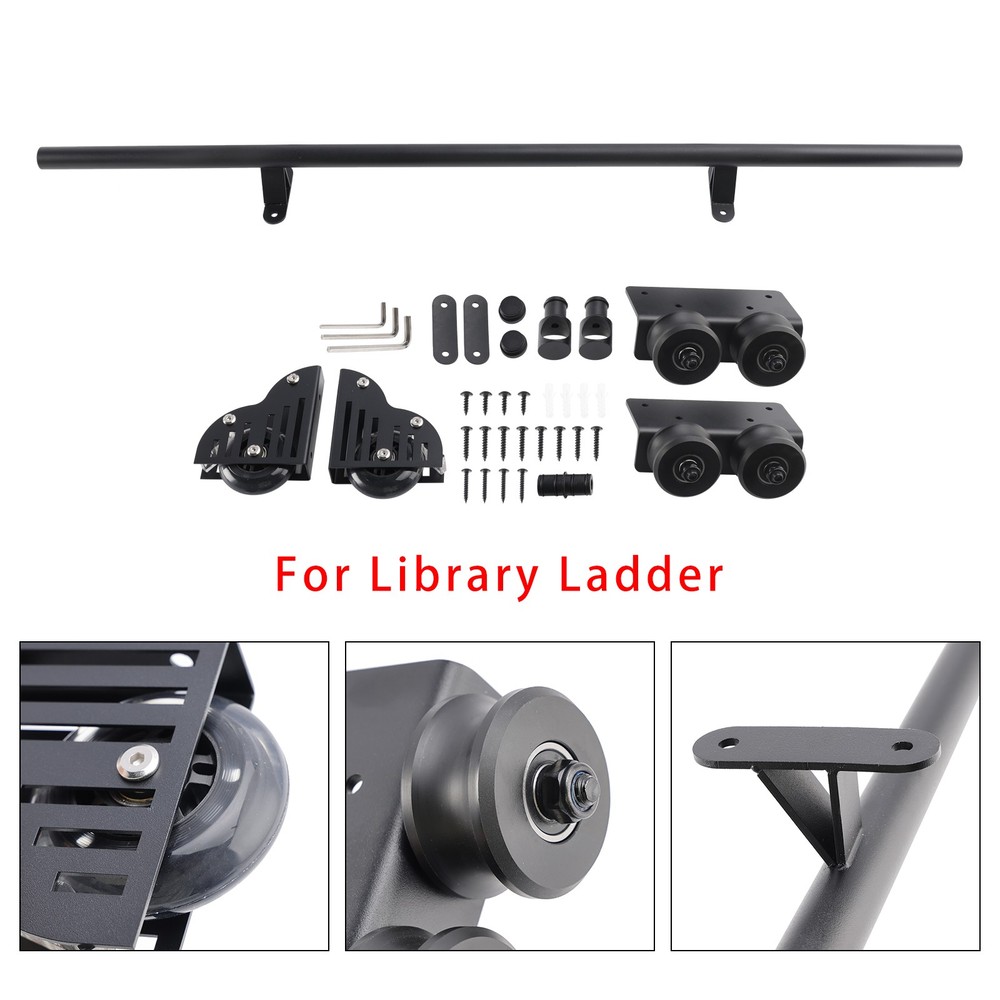 Rolling Library Sliding Ladder Hardware Kit with Brake 3.3FT Round Tube.