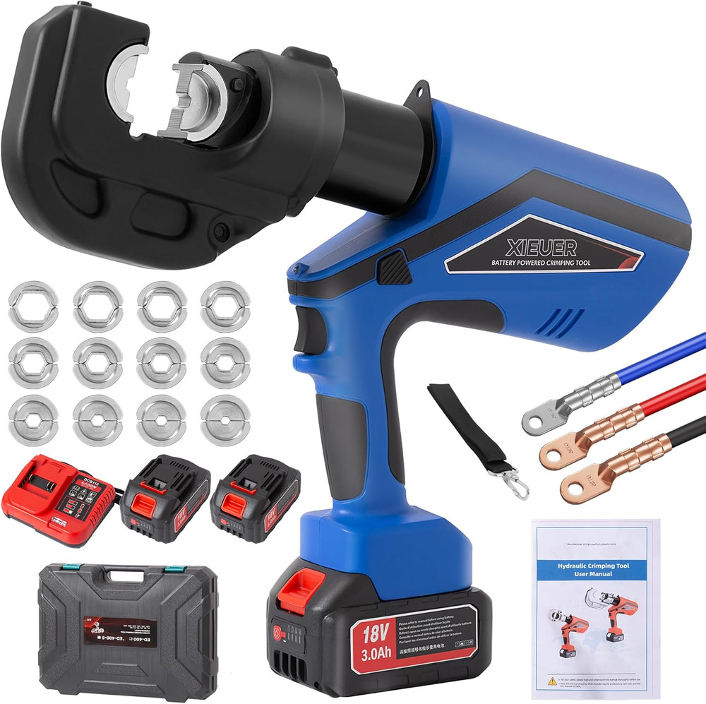 Electric Hydraulic Crimping Tool Kit, 2Pcs Lithium Battery,12 Dies (HCT-400A),12