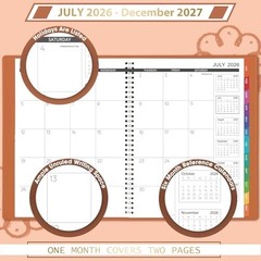 Monthly Planner Jul 24-Dec 25 Leather Cover Twin-Wire 18 Month Planner, Brown
