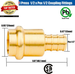 12 Pack 1/2″ Press Pro Press X 1/2″ PEX Adapter Crimp Fittings Brass Coupling
