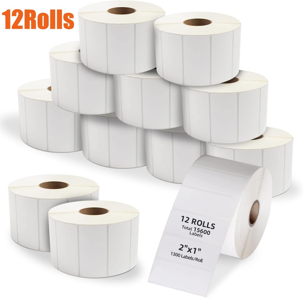 12Rolls 2″x1″ Direct Thermal Labels 1300/Roll Barcode UPC/ FBA for Zebra & Rollo