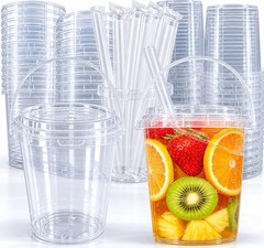 30 Sets 34 oz Drink Buckets with Lids and Straws, 30 34 oz, Transparent