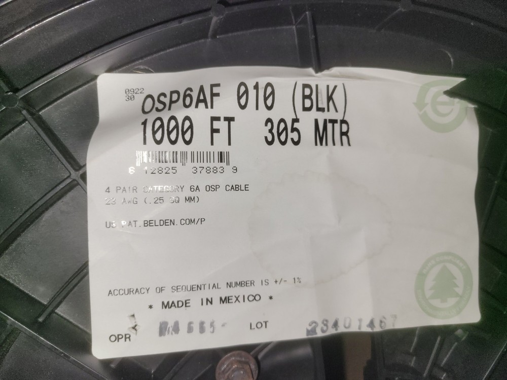 Belden OSP6AF 23/4P F/UTP Cat6A OSP Gel-Free Outdoor Network Cable Black /100ft