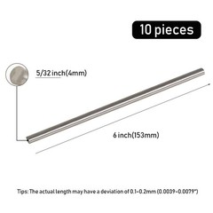 Tynulox 10Pcs 5/32″ × 6″ Length 304 Stainless Steel Rods, Metal Shaft Rod for…