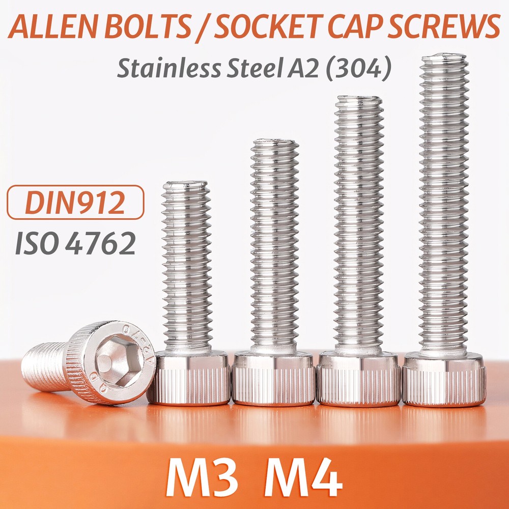 M3 M4 (304) A2 Stainless Steel Allen Bolts Socket Cap Screws Hex Head DIN912