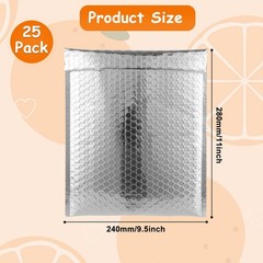 MUXHEL 25Pcs Thermal Bubble Mailer 9.5″ x 11″, 9.5 x 11 inch, Silver