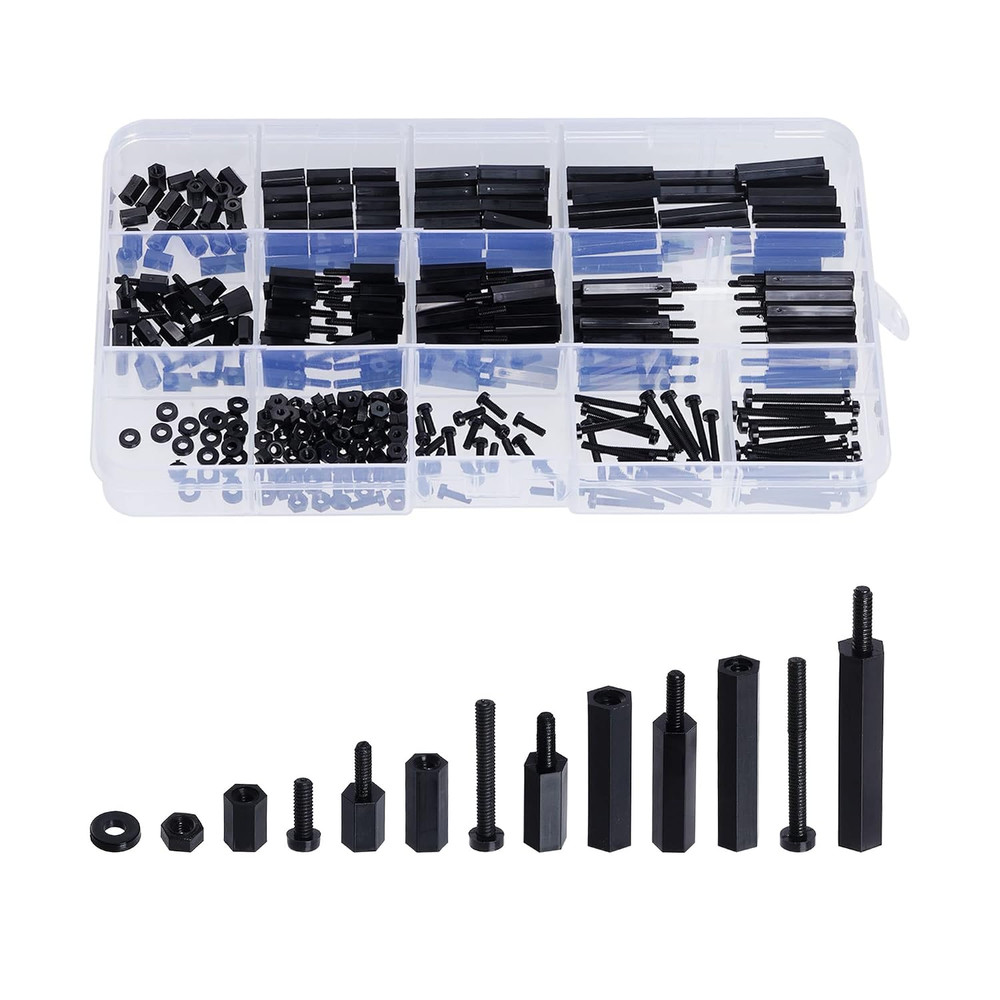 Lystaii 320Pcs M2 Nylon Hex Spacer Standoff Kit Male Female Screw Nut Threaded P