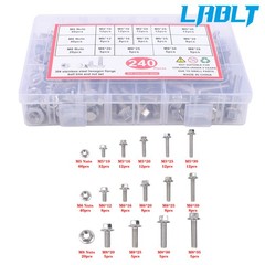 LABLT 240PCS Flanged Bolts and Nuts Kit Stainless Metric M5 M6 M8 14Common Sizes