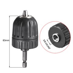 3/8″ Keyless Drill Chuck Hex Shank Adapter 0.8-10mm 3-Jaw for Cordless Drill