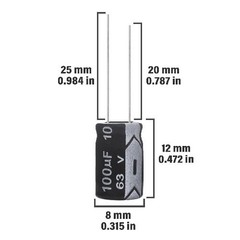 100uF 63V 8x12mm Aluminum Electrolytic Capacitor 100 MFD 63 Volt 0.32×0.47in 10