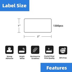 12Rolls 2″x1″ Direct Thermal Labels 1300/Roll Barcode UPC/ FBA for Zebra & Rollo