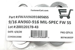 (25) 9/16 AN960-916 Mil-Spec Washers Stainless Steel AN960916 (25 Pieces)