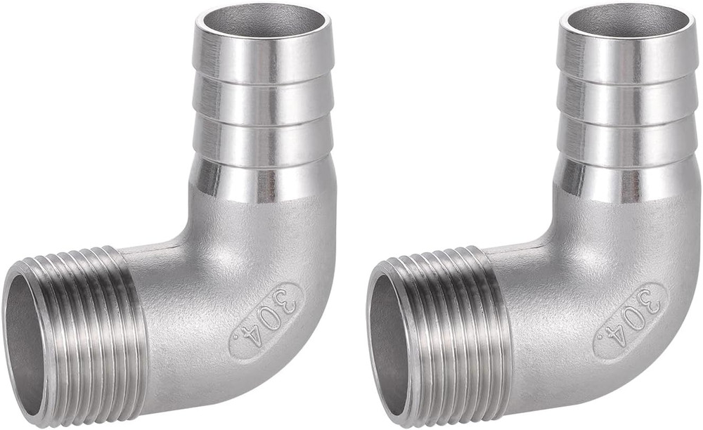 304 Stainless Steel Hose Barb Fitting, 1″ Hose Barb to 1″ NPT Male 90 Degree Elb