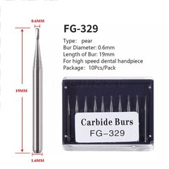 Dental Carbide Burs FG-329 Pear Burs for High Speed Handpiece 19mm 10pcs USA