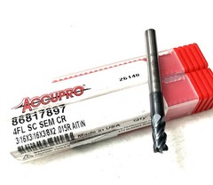 2PC Accupro 86817897 3/16″ 4FL Corner Radius End Mill .015R Solid Carbide AlTiN