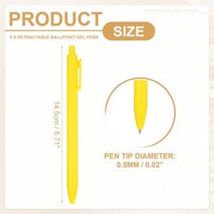 6 Pack Retractable Pens 0.5mm, Black Gel Ink for Office, Dark Yellow