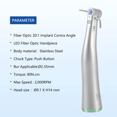 Dental 20:1 LED Fiber Optic Low Speed Implant System Contra Angle Handpiece