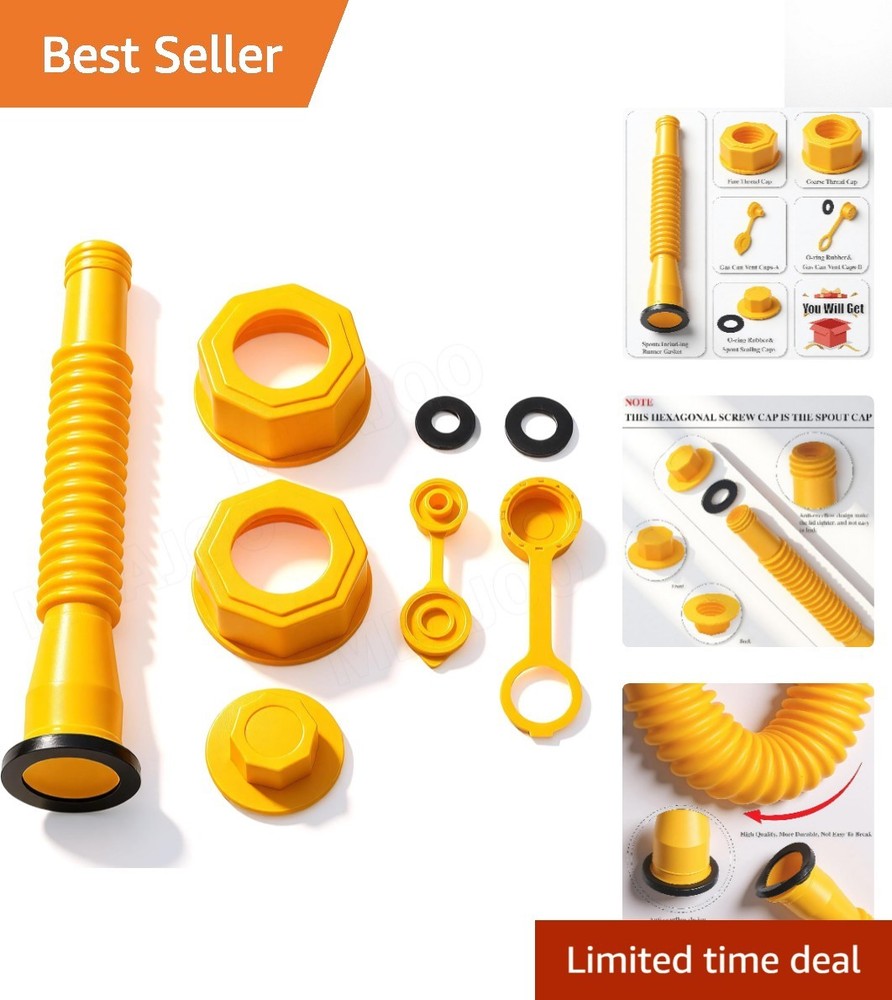 Flexible Yellow Gas Can Spout Replacement Kit with Dual Vent Caps – 10 Gallon