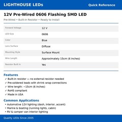 20 x 12v 0606 0603 Blue Nano Flashing SMD Pre-Wired LED Light Blinking 9v 18v