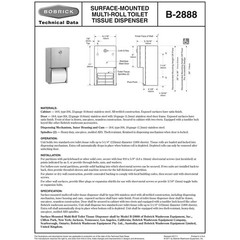 Bobrick B-2888 Commercial Toilet Paper Dispenser, Surface-Mounted, Stainless Ste