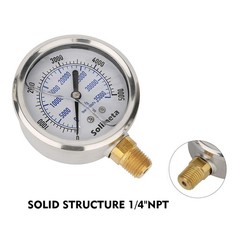 2-1/2″ Dial Size, Oil Filled Hydraulic Pressure Gauge, 0-5000psi/kpa, 304 Sta…