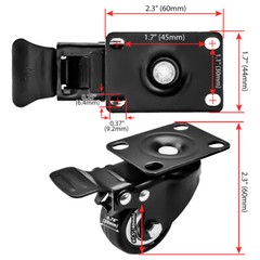 4 Pack Combo 1.5″ Inch All Black PU Caster Wheels (2 With Brake & 2 Rigid Fixed)