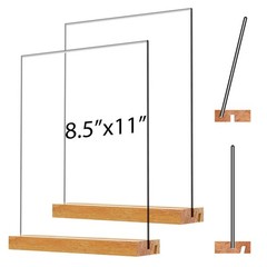 Acrylic Sign Holder with Wood Base, 8.5×11 Inch, Vertical, 2 Pack
