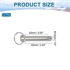 1/2″x2.05″ Quick Release Pin Carbon Steel Silver Pack of 2