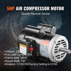 5HP Air Compressor Electric Motor 230V 25A 3450RPM 56Hz Frame CW/CCW Rotation
