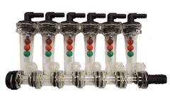 Wilger 6 Column Flow Indicator w/ 3/8″ 90° Outlets & 3/4″ Straight Inlet 20460-6