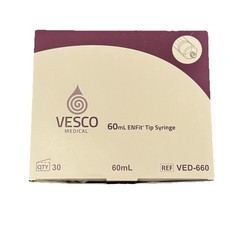 Vesco ENFit Enteral Syringe Medical 60mL Purple/Clear 30 Count Flat Top VED-660