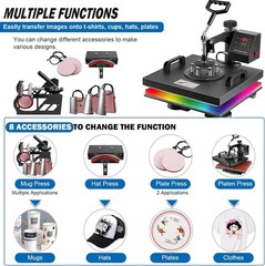 8 IN 1 Combo T-Shirt Heat Press 15″x15″ Transfer Machine Sublimation Swing Away