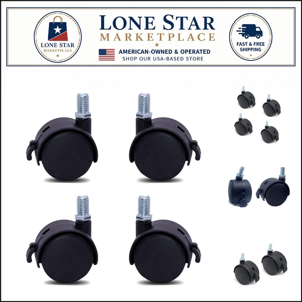 4 Pcs M8 Swivel Stem Casters with Locking Brake – Durable Nylon Furniture Wheels
