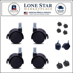 4 Pcs M8 Swivel Stem Casters with Locking Brake – Durable Nylon Furniture Wheels