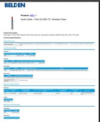 Belden 9451 22awg/1P Audio Brilliance Shielded Microphone Cable CMR Blue /100ft