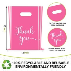 50 Pcs 12×15 Thank You Shopping Bags with Soft Loop Handles for Retail Gift Bags