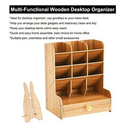 Marbrasse Wooden Desk Organizer DIY Pen Holder 12 Cab Marker Art Supply Storage