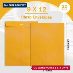 20 Pack Clasp Envelopes 9 x 12, 100 GSM Heavy Paper, Goefun Large Yellow Manilla