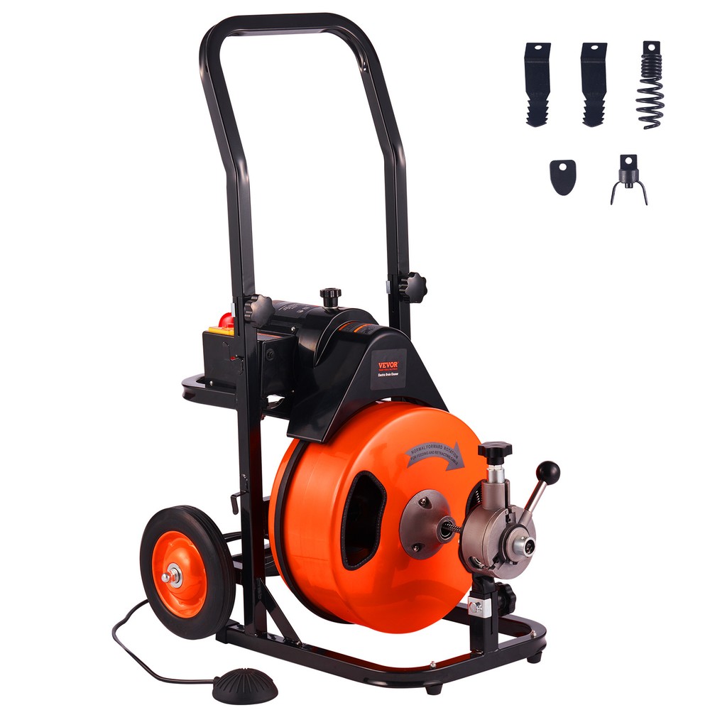 VEVOR Drain Cleaner Machine Electric Drain Auger 75 FT x 3/8 In Auto Feed